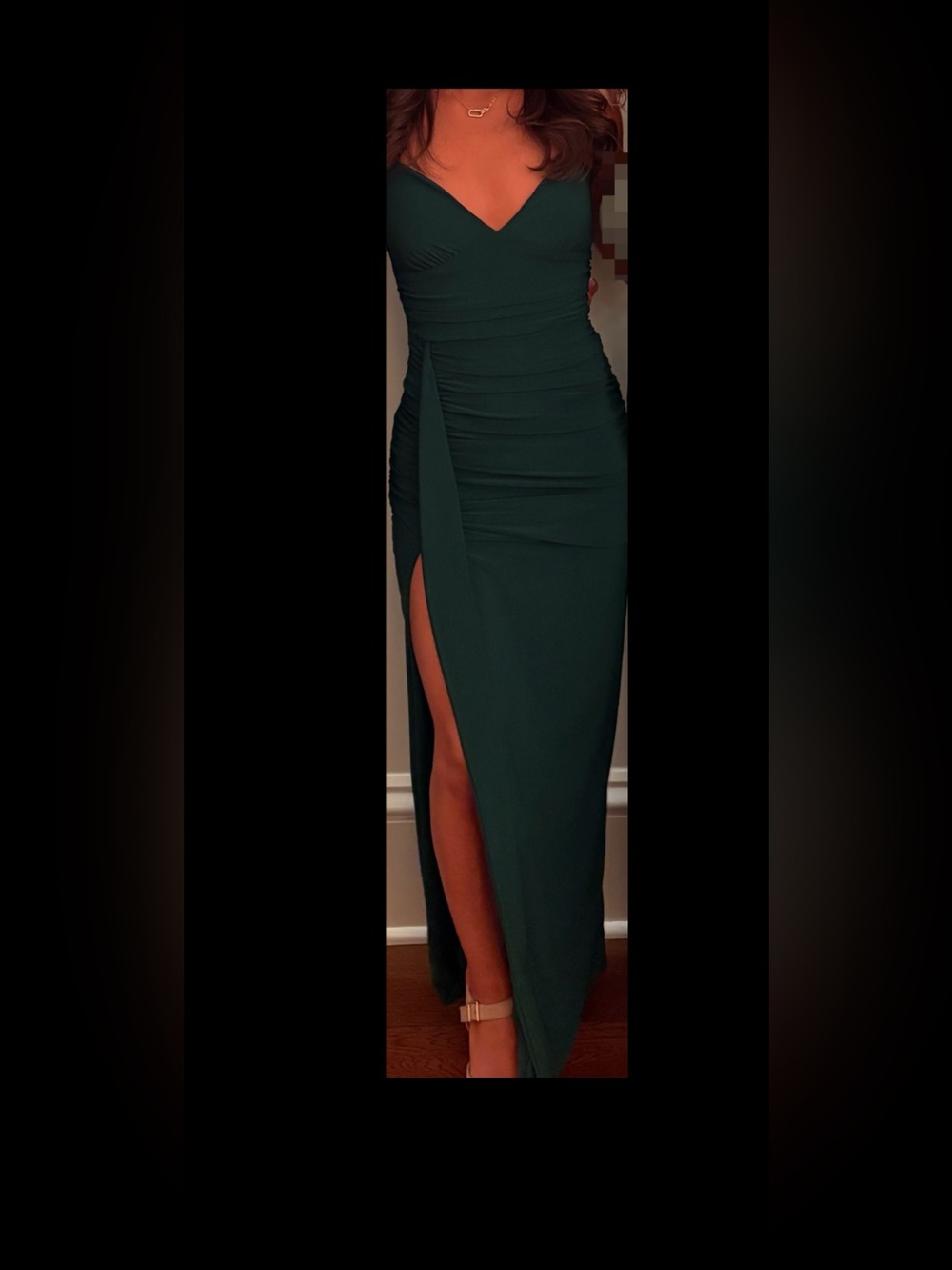 Windsor Deep Green Ruched Maxi Skirt with High Side Slit